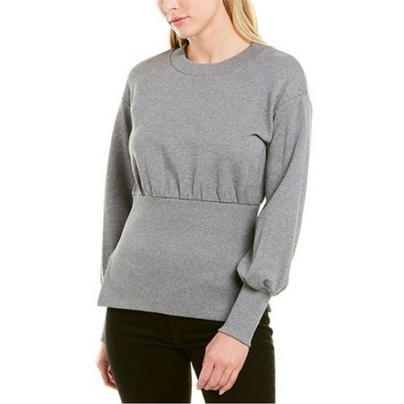 Susana Monaco Grey Cinched Waist Crewneck Puff Sleeves Sweater Size Small - Picture 1 of 7